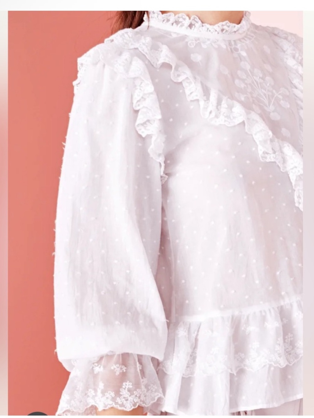 Ulla Johnson White Noemie Victorian Ruffle Lace Blouse Swiss Dot Size 2 - Picture 4 of 11